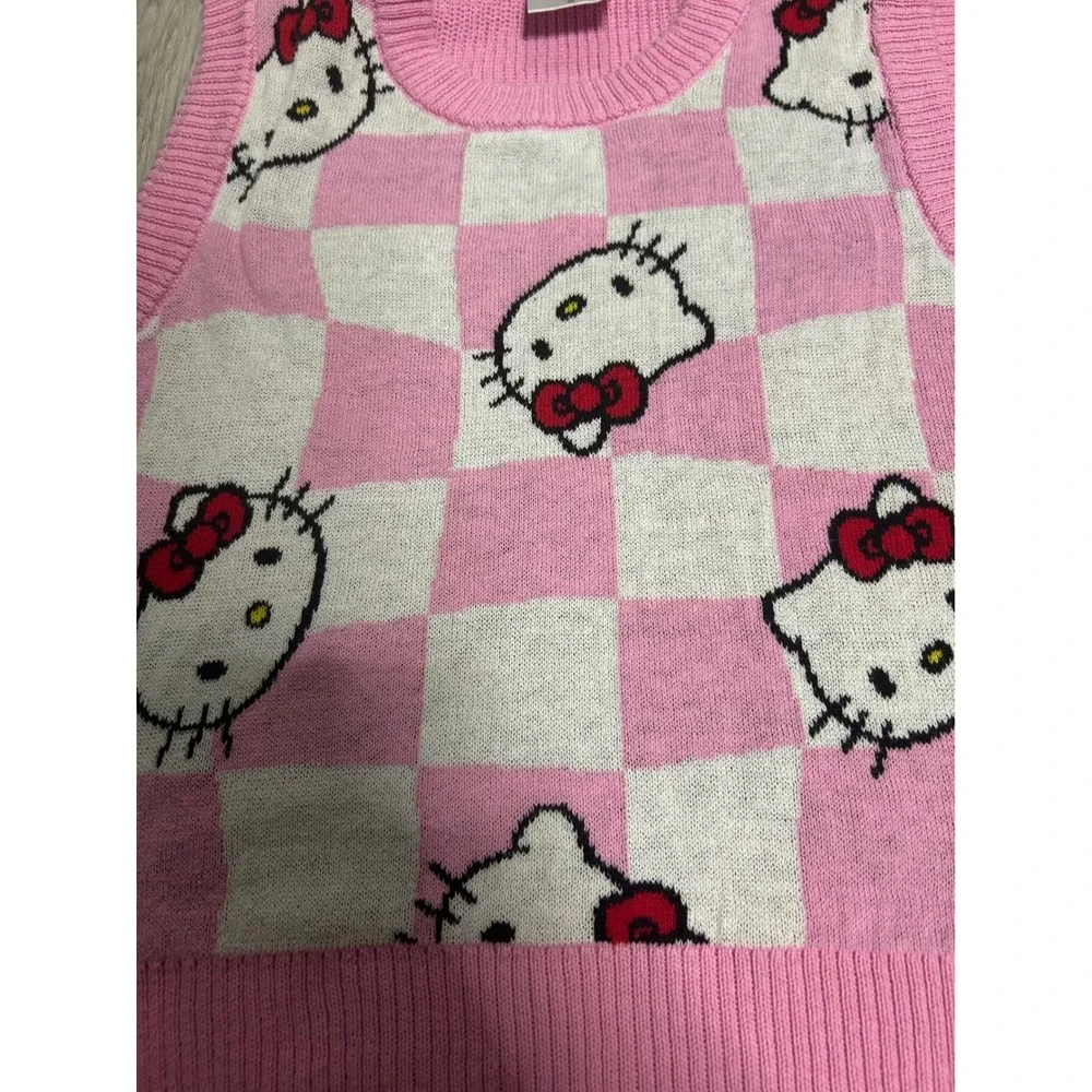 Hello Kitty Checkerboard Sweater Vest Pink White Women's Size‎ M